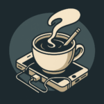 Illustration einer Kaffeetasse auf Smartphone – Symbol für Humor und Nachdenken über Alltagswahrheiten.