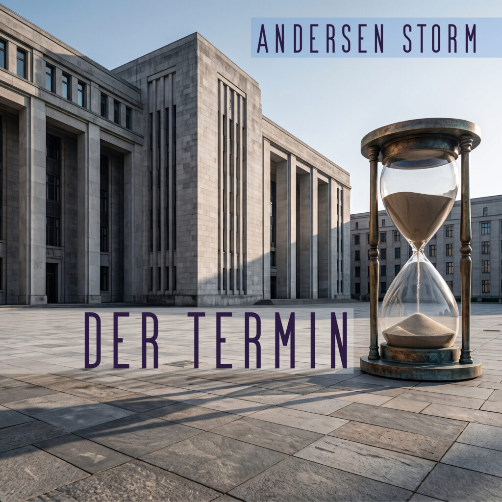 Hörbuch „Der Termin“ Eine Kurzerzählung von Andersen Storm, gelesen vom Autor. Laufzeit: 1 Stunde 38 Minuten. Erschienen am 23. Oktober 2026.