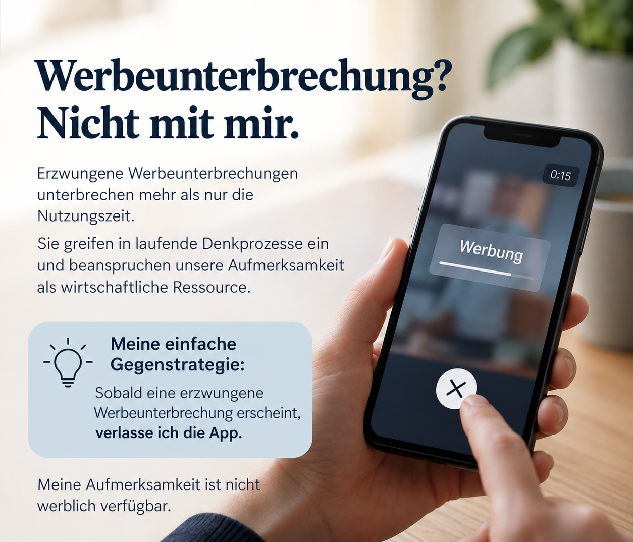Zwangs-Werbeunterbrechungen und das Recht auf Ungestörtheit
